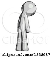 Poster, Art Print Of Gray Design Mascot Man Depressed With Head Down Back To Viewer Right