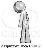 Poster, Art Print Of Gray Design Mascot Woman Depressed With Head Down Back To Viewer Left