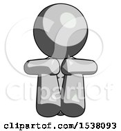 Gray Design Mascot Woman Sitting With Head Down Facing Forward