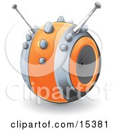 Orange Circular Robot With Antennae Resembling A Speaker Clipart Image Picture