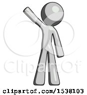 Gray Design Mascot Man Waving Emphatically With Right Arm