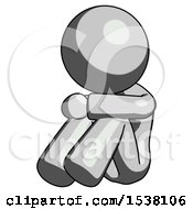 Gray Design Mascot Woman Sitting With Head Down Facing Angle Left