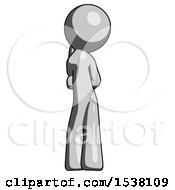 Poster, Art Print Of Gray Design Mascot Man Thinking Wondering Or Pondering Rear View