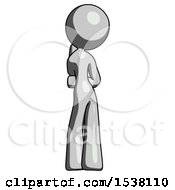 Poster, Art Print Of Gray Design Mascot Woman Thinking Wondering Or Pondering Rear View