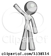 Poster, Art Print Of Gray Design Mascot Woman Waving Emphatically With Right Arm