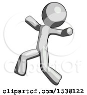 Poster, Art Print Of Gray Design Mascot Man Running Away In Hysterical Panic Direction Left