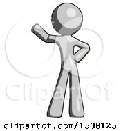 Poster, Art Print Of Gray Design Mascot Man Waving Right Arm With Hand On Hip