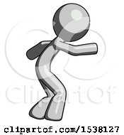 Gray Design Mascot Man Sneaking While Reaching For Something