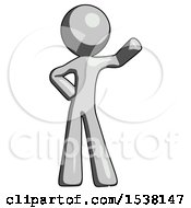 Poster, Art Print Of Gray Design Mascot Man Waving Left Arm With Hand On Hip