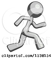 Poster, Art Print Of Gray Design Mascot Woman Running Fast Right