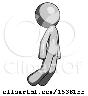 Poster, Art Print Of Gray Design Mascot Man Floating Through Air Right
