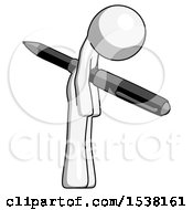White Design Mascot Man Impaled Through Chest With Giant Pen