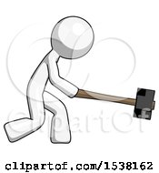 Poster, Art Print Of White Design Mascot Man Hitting With Sledgehammer Or Smashing Something