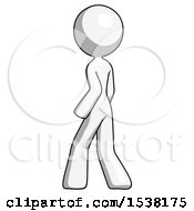 Poster, Art Print Of White Design Mascot Woman Walking Away Direction Left View