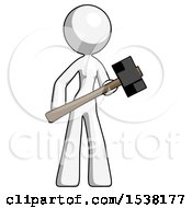 Poster, Art Print Of White Design Mascot Woman With Sledgehammer Standing Ready To Work Or Defend