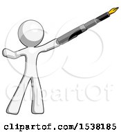 Poster, Art Print Of White Design Mascot Man Pen Is Mightier Than The Sword Calligraphy Pose