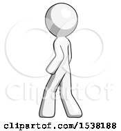 Poster, Art Print Of White Design Mascot Man Walking Away Direction Left View