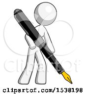 Poster, Art Print Of White Design Mascot Woman Drawing Or Writing With Large Calligraphy Pen