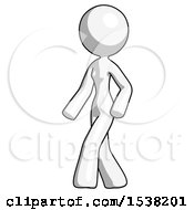 White Design Mascot Woman Man Walking Turned Left Front View
