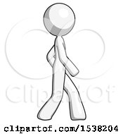 Poster, Art Print Of White Design Mascot Woman Walking Right Side View