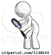 Poster, Art Print Of White Design Mascot Man Inspecting With Large Magnifying Glass Left