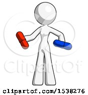 Poster, Art Print Of White Design Mascot Woman Red Pill Or Blue Pill Concept