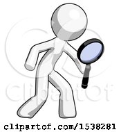 Poster, Art Print Of White Design Mascot Man Inspecting With Large Magnifying Glass Right