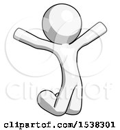 Poster, Art Print Of White Design Mascot Man Jumping Or Kneeling With Gladness