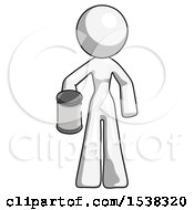 White Design Mascot Woman Begger Holding Can Begging Or Asking For Charity