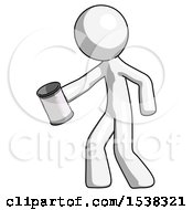 White Design Mascot Man Begger Holding Can Begging Or Asking For Charity Facing Left