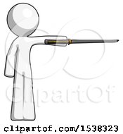 Poster, Art Print Of White Design Mascot Man Standing With Ninja Sword Katana Pointing Right