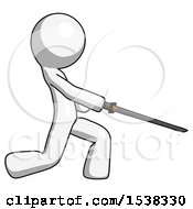 Poster, Art Print Of White Design Mascot Man With Ninja Sword Katana Slicing Or Striking Something