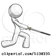 Poster, Art Print Of White Design Mascot Woman With Ninja Sword Katana Slicing Or Striking Something