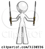 Poster, Art Print Of White Design Mascot Woman Posing With Two Ninja Sword Katanas Up