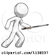 Poster, Art Print Of White Design Mascot Man Stabbing With Ninja Sword Katana