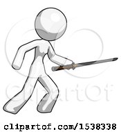 Poster, Art Print Of White Design Mascot Woman Stabbing With Ninja Sword Katana