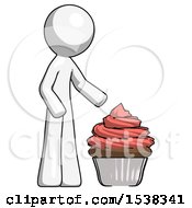 White Design Mascot Man With Giant Cupcake Dessert
