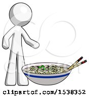 Poster, Art Print Of White Design Mascot Man And Noodle Bowl Giant Soup Restaraunt Concept