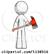 Poster, Art Print Of White Design Mascot Man Holding Red Fire Fighters Ax