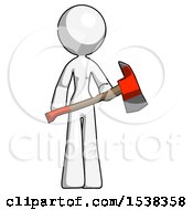 Poster, Art Print Of White Design Mascot Woman Holding Red Fire Fighters Ax