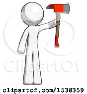 Poster, Art Print Of White Design Mascot Man Holding Up Red Firefighters Ax