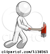 Poster, Art Print Of White Design Mascot Man With Ax Hitting Striking Or Chopping