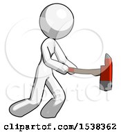 White Design Mascot Woman With Ax Hitting Striking Or Chopping