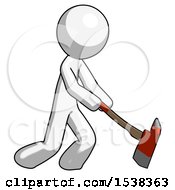 Poster, Art Print Of White Design Mascot Man Striking With A Red Firefighters Ax