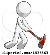 White Design Mascot Man Striking With A Red Firefighters Ax