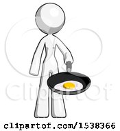 Poster, Art Print Of White Design Mascot Woman Frying Egg In Pan Or Wok
