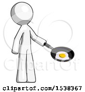 Poster, Art Print Of White Design Mascot Man Frying Egg In Pan Or Wok Facing Right