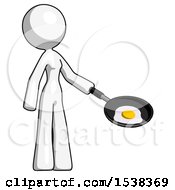 Poster, Art Print Of White Design Mascot Woman Frying Egg In Pan Or Wok Facing Right