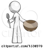 Poster, Art Print Of White Design Mascot Man With Empty Bowl And Spoon Ready To Make Something