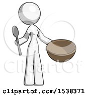 Poster, Art Print Of White Design Mascot Woman With Empty Bowl And Spoon Ready To Make Something